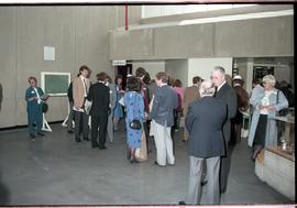 Open House 1986; crowd socializing in Auditorium