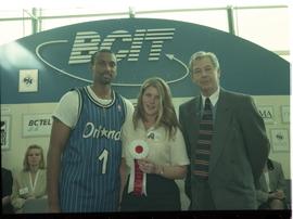 Open House 1998; two students pose with older man in suit with second prize ribbon [photograph 1 ...