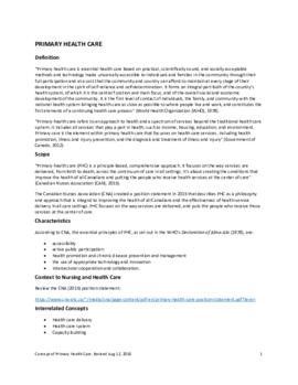 Concept of Primary Health Care