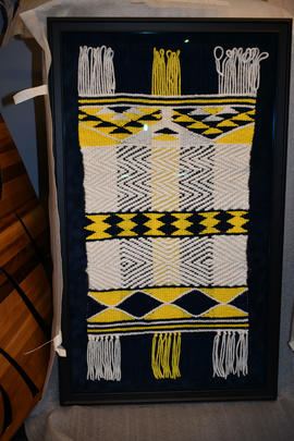 [untitled] unknown [2 of 3] [woven tapestry, BCIT colours, white, blue, yellow]