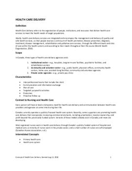 Concept of Health Care Delivery