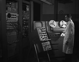 BCIT Broadcast and Television, 1966; man using audio/video editing equipment [2 of 2]