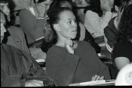 Communications Relations Opening Day 1991; closeup of student listening while holding pen
