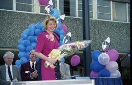 Open House 1992; woman receiving bouquet on stage