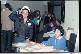 Open House 1986; man in open house hat saluting to camera
