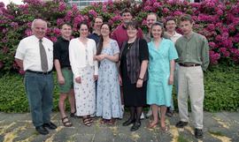 Prosthetics/Orthotics student group photo, outdoors, with faculty [6 of 7 photographs]