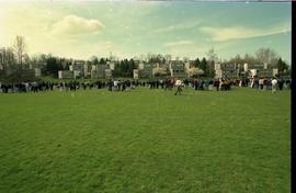Open House 1998; students and teachers standing on field engaged in group activity [photograph 4 ...