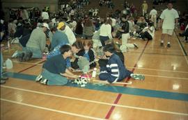 Open House 1998; preteen group working together on gym floor