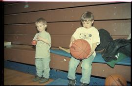 Open House 1998; child and toddler holding ball and basketball