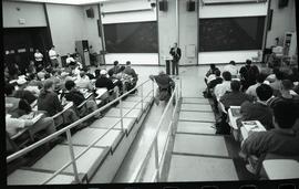 Communications Relations Opening Day 1991; man giving lecture  in lecture hall with possible stud...