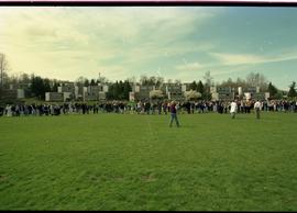 Open House 1998; students and teachers standing on field engaged in group activity [photograph 1 ...