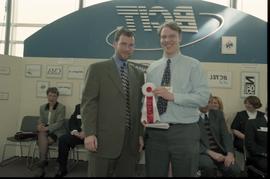 Open House 1998; student holding 2nd prize ribbon with fellow student [photograph 2 of 2]