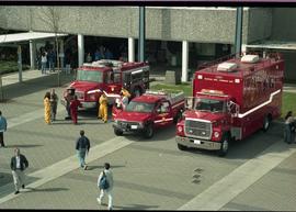 Open House 1998; above view of fire trucks in front of BCIT building