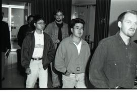 Communications Relations Opening Day 1991; various male students standing in line