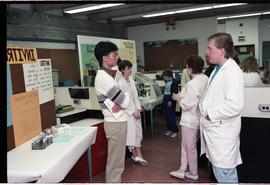 Open House 1986; students talking in front of medical displays