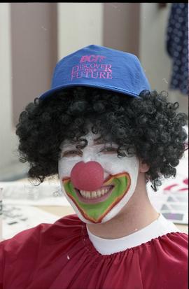 Open house 1992; clown wearing BCIT hat