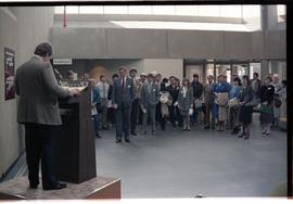 Open House 1986; back view of man making speech