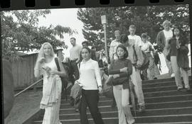 Communications Relations Opening Day 1991; group walking down stairs [photograph 3 of 3]
