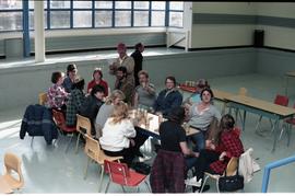 Open House 1986; students enjoying Coors at cafeteria [1 of 2 photographs]