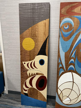 [unknown] [wolf with sun] [1 of 3 wood panels]