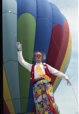 Open house 1992; clown standing in front of hot air balloon [photograph 2 of 2]