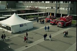 Open House 1998; scene of BCIT Alumni tent and fire trucks