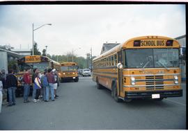 Open house 1992; students watching school bus pull up [photograph 2 of 3]