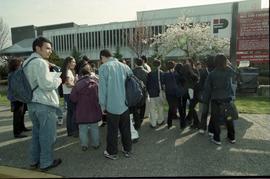 Open House 1998; crowd milling in parking lot