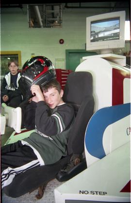 Open House 1998; boy taking off helmet of  VR Chevrolet racing car