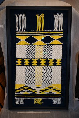 [untitled] unknown [3 of 3] [woven tapestry, BCIT colours, white, blue, yellow]