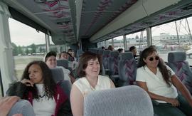 Pre-trade Aboriginal women; gas, students on a trip to see natural gas sitting in a bus together ...