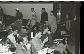 Communications Relations Opening Day 1991; students finding seats in lecture hall
